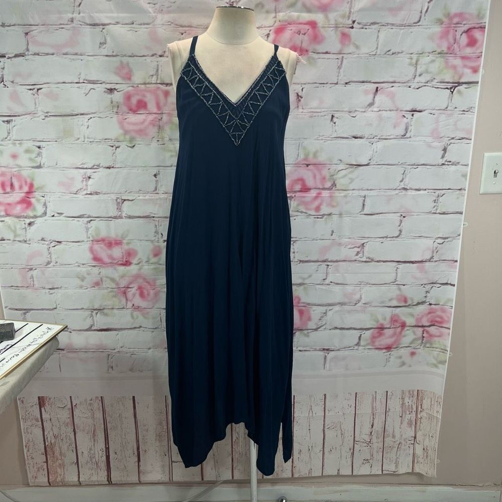 🔥5/$25 sale🔥 Hale Bob Women's Spaghetti Beaded Breezy Flowy Sundress In Blue